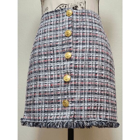 ⚓✨ Nautical Tweed Mini Skirt with Gold Anchor Buttons SIZE S - Picture 13 of 14